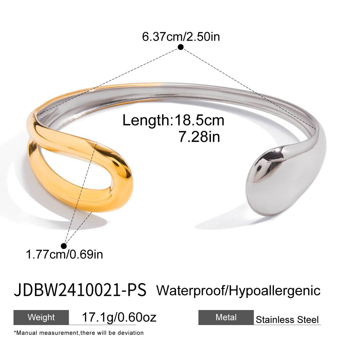 Pulsera minimalista geométrica de acero titanio chapado en oro para mujer con diseño de abertura ajustable