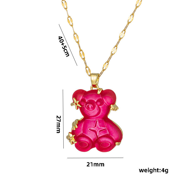 Collana minimalista da donna con orso e stella, in acciaio al titanio con placcatura in oro su catena ondulata