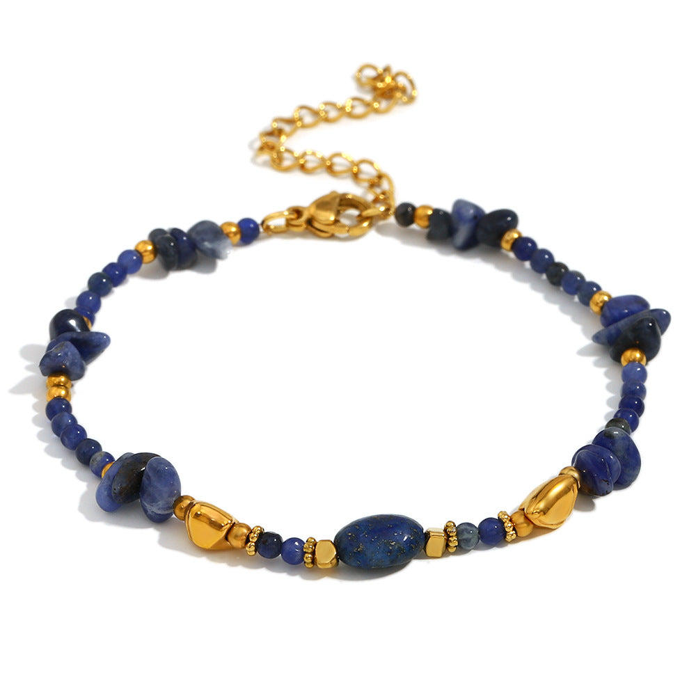 Bracciale da donna vintage di lusso in acciaio inossidabile placcato oro 18 carati con pietra naturale geometrica irregolare