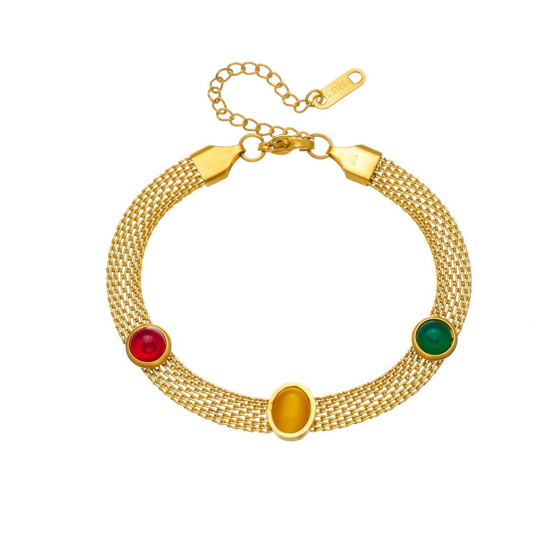 Vintage Gold Plated Mesh Chain Oval Geometric Resin Stainless Steel Bracelet for Women