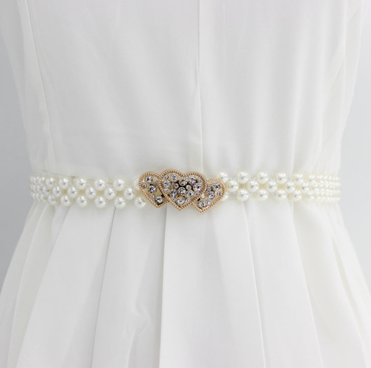 Elegante Catena in Vita a Cuore con Perle da Donna con Accento di Strass e Costruzione in Resina