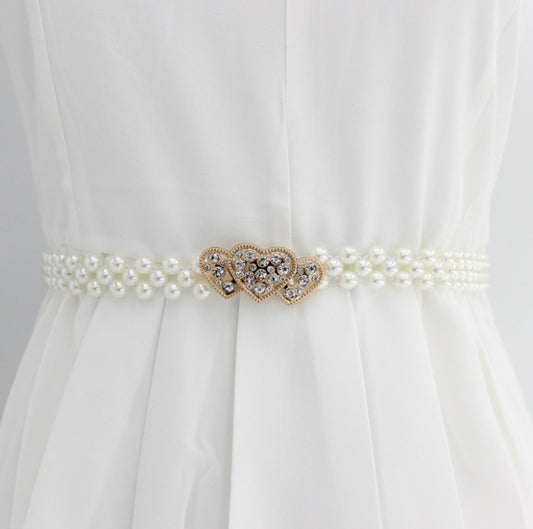 Elegante Catena in Vita a Cuore con Perle da Donna con Accento di Strass e Costruzione in Resina