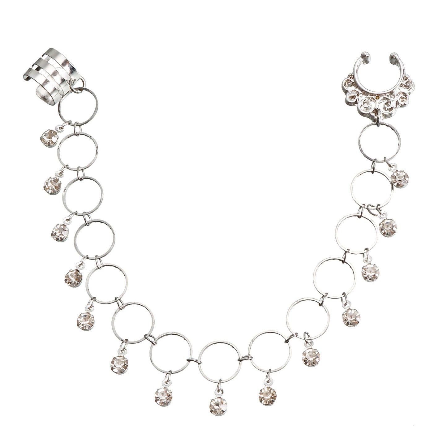 Ethnic Geometric Rhinestone Tassel Nose Ring Plated Alloy Body Jewelry