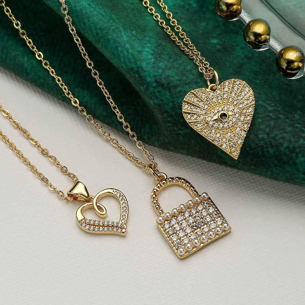 Minimalist Heart-Shaped Copper Pendant Necklace with Real Gold Plating and Zircon Accents for Women