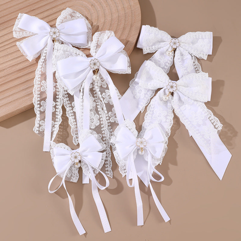 Natural Style Bow-Shaped Hair Clip for Girls with Ruffled and Mesh Details Made of Polyester Fabric