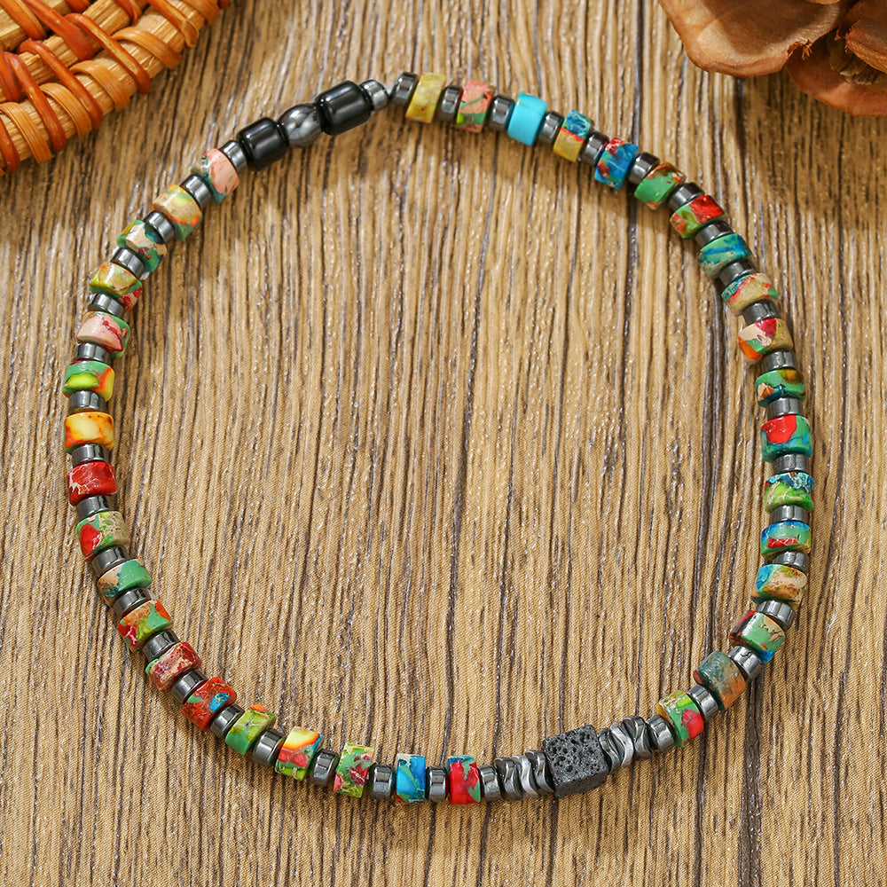 Geometric Rectangle Gemstone Beaded Bracelet for Men and Women