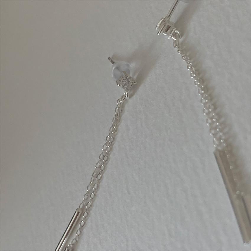 Pendientes largos minimalistas de estilo coreano, de plata de ley 925 con cubos geométricos facetados y acabado chapado