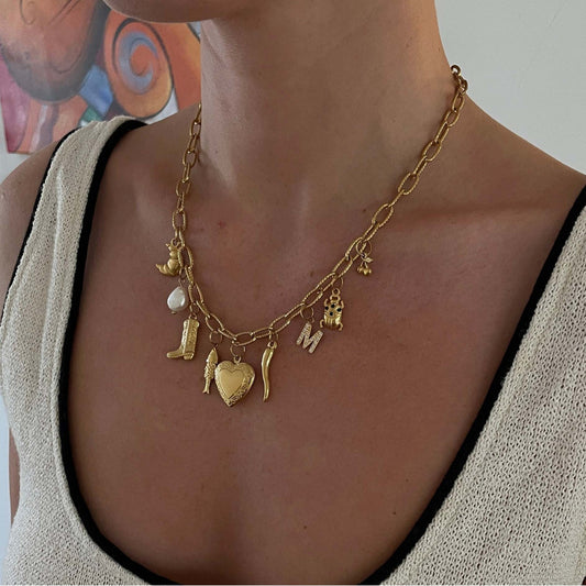 Vintage Gold Plated Titanium Steel Heart Geometric Charm Bar Necklace for Unisex