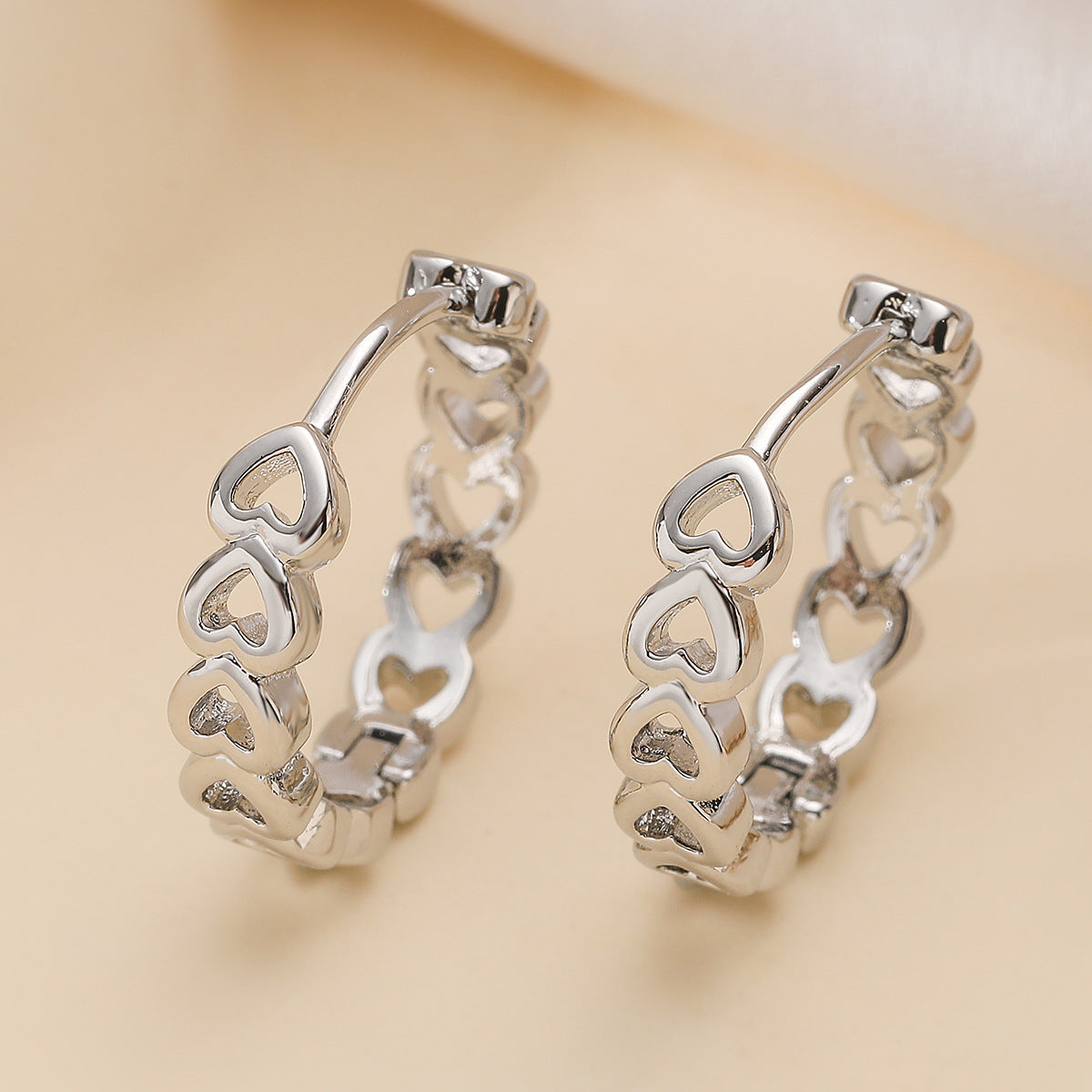 Minimalist 18K Gold Plated Brass Hollow Heart Geometric Hoop Earrings for Women