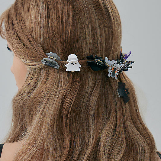 Gothic Halloween Hair Clip with Ghost and Spider Web Design, Acrylic Claw Clip for Women, Punk-Chic Style Festive Accessory