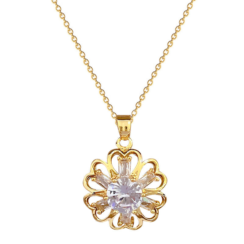 Collana Minimalista Floreale Traforata da Donna con Catena in Acciaio al Titanio e Ciondolo in Rame