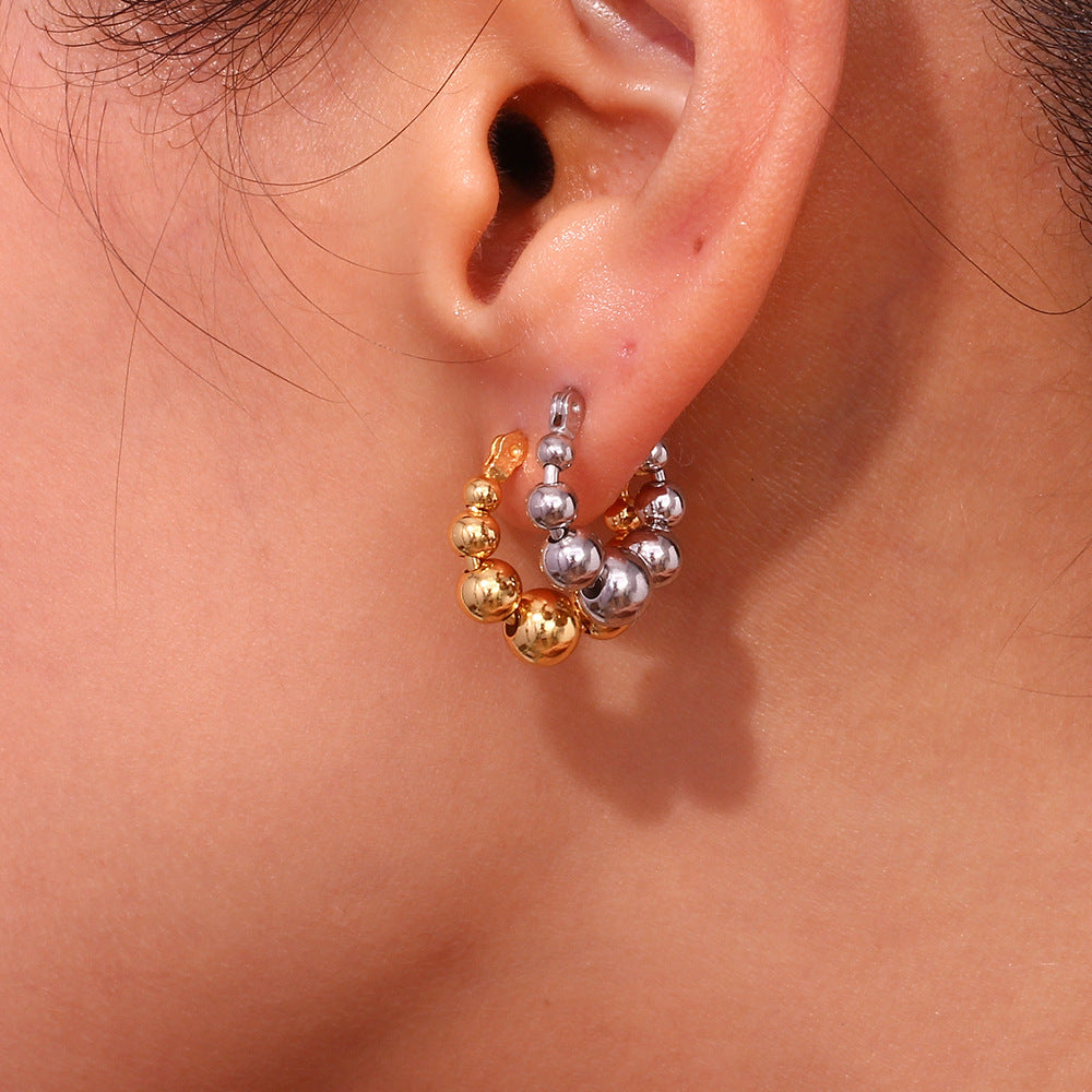 Orecchini a Cerchio Minimalisti Geometrici in Acciaio al Titanio da Donna con Placcatura in Oro 18K e Design a Perline a Scalare