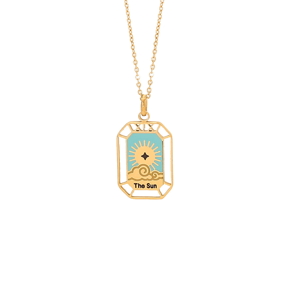 Personalized Tarot Pendant Necklace in Geometric Square Shape with Stainless Steel Construction and Electroplated Finish for Women