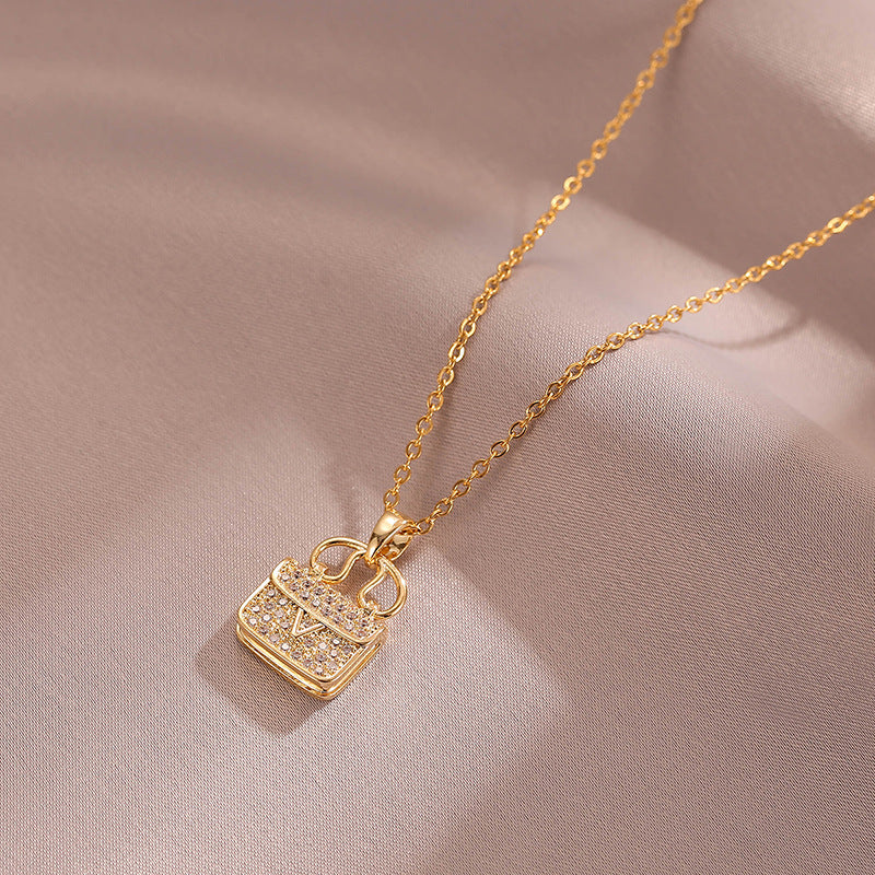 Collana Pendente Minimalista a Forma di H per Donna e Uomo in Acciaio al Titanio con Intarsio di Strass, Catena a Serpente Elegante Catena Clavicola
