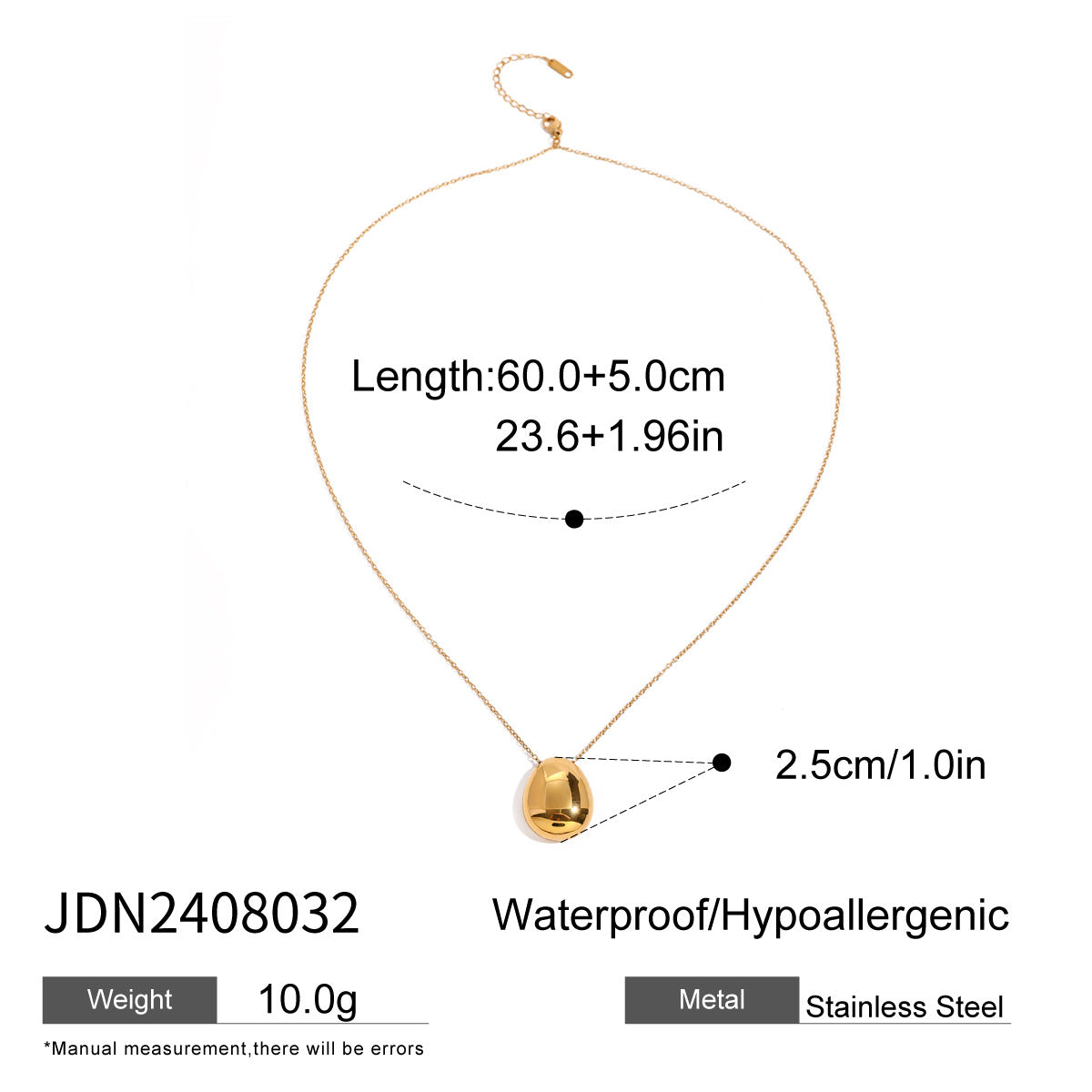 Minimalist Luxury 18K Gold Plated Geometric Oval Stainless Steel Necklace for Women