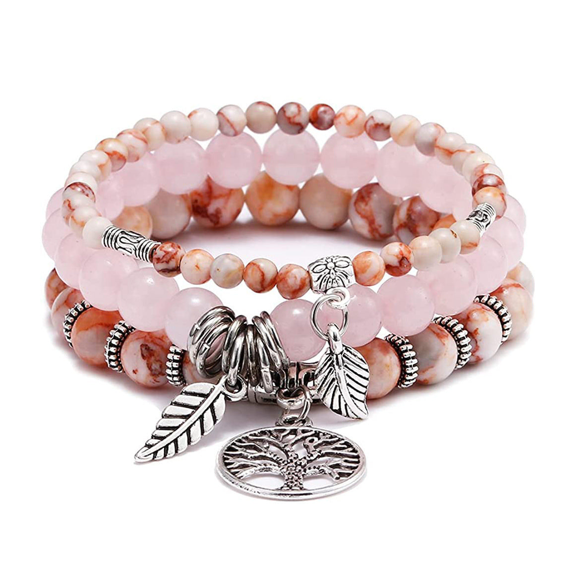 Bohemian Plated Alloy Tree of Life Pendant Bracelet Unisex Natural Stone Yoga Jewelry