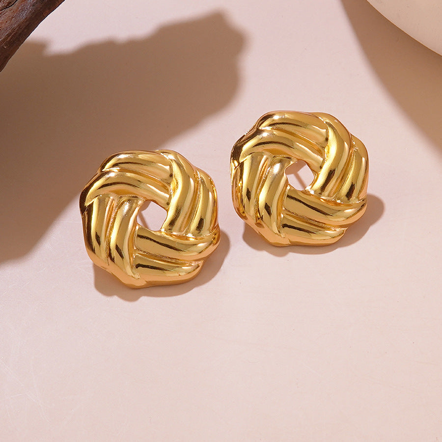 Vintage Geometric Round Stainless Steel Stud Earrings