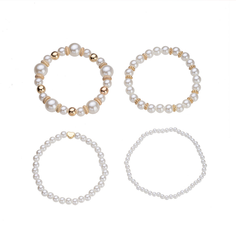 Set di Braccialetti con Perle Sintetiche a Cuore e Charm a Barra per Bambine