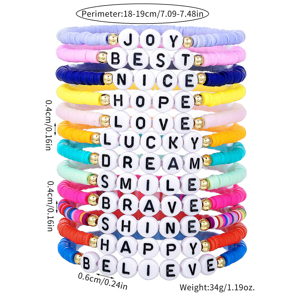 Casual Geometric Letter Polymer Clay Brass Acrylic Handmade Stretch Bracelet Set