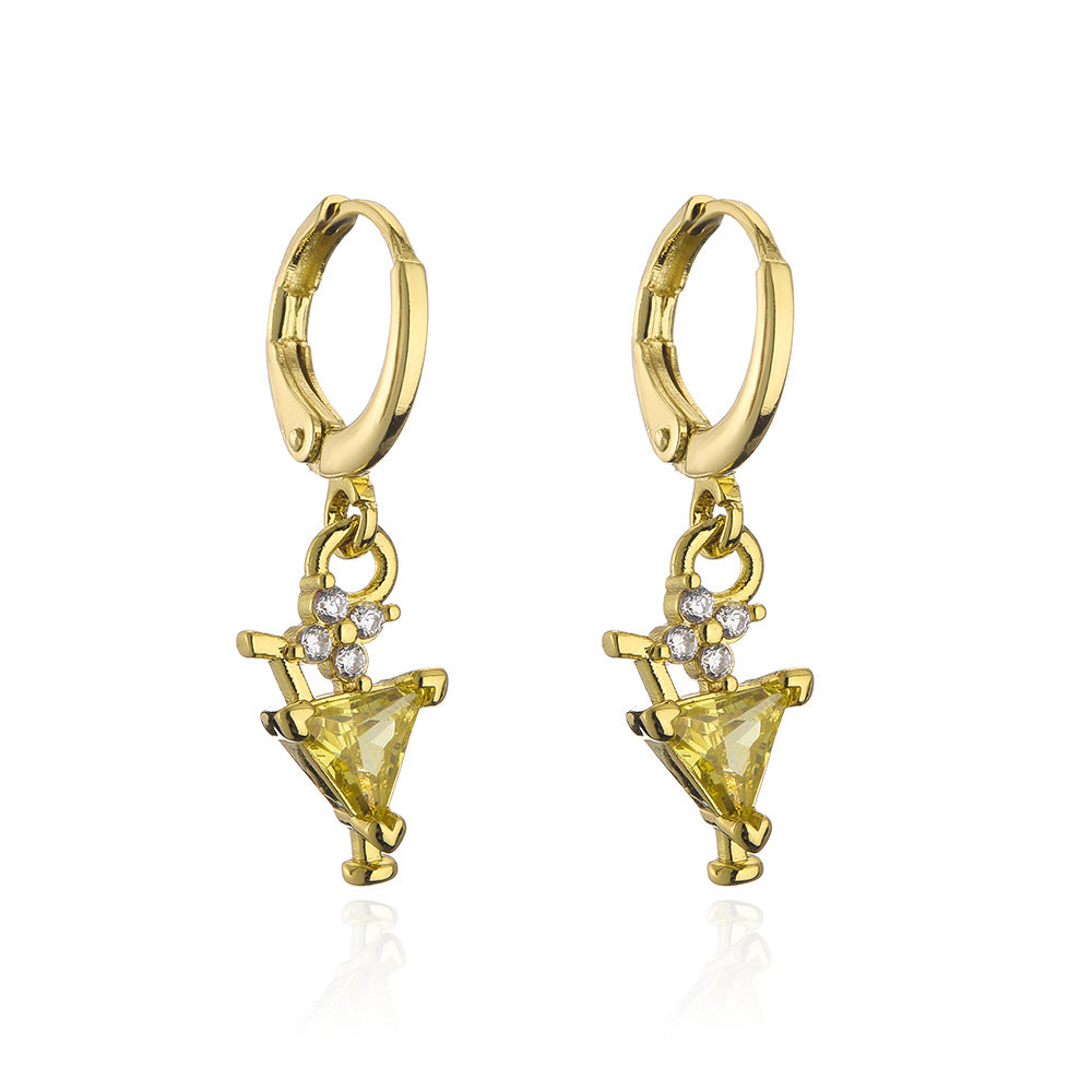 Sweet and Cute Geometric Copper Earrings with 18K Gold Plating and Zircon Accents for Women