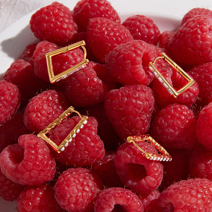 Luxury Minimalist Square Geometric Stainless Steel Plated Rhinestone Stud Earrings for Women