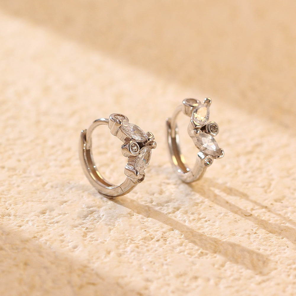 Orecchini a perno geometrici minimalisti in argento sterling S925 con intarsio di strass da donna
