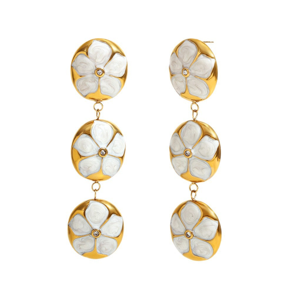 Conjunto de Collar con Colgante Floral de Moda con Cadena de Acero Inoxidable y Chapado en Oro de 18K para Mujer
