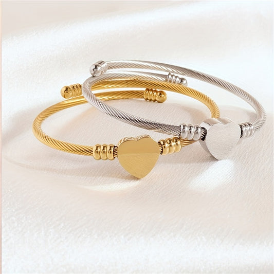 Pulsera de Acero Inoxidable Minimalista en Forma de Corazón para Mujer con Acabado Pulido