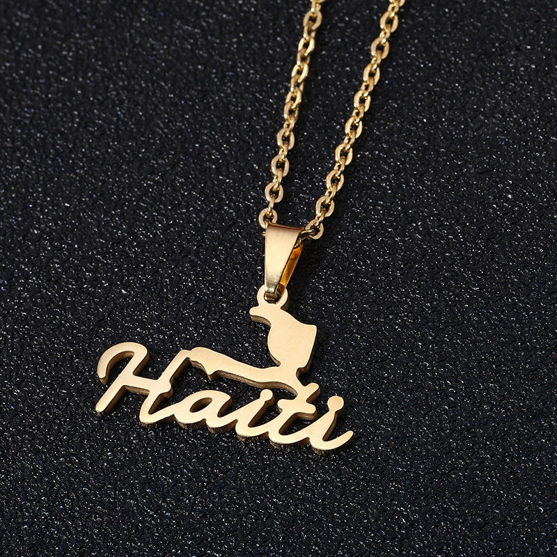 Fashion Geometric Titanium Steel Pendant Necklace with Enamel Finish for Unisex, O-Chain Style