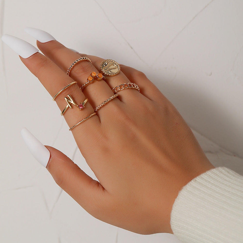 Minimalist Geometric Butterfly Rhinestone Pearl Drip Oil Alloy Ring Set for Women