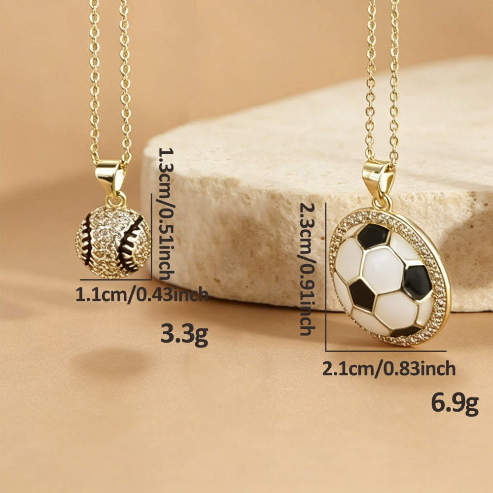 Collana con Pendente da Calcio Lussuosa in Ottone Placcato ad Olio con Zirconia Cubica per Unisex