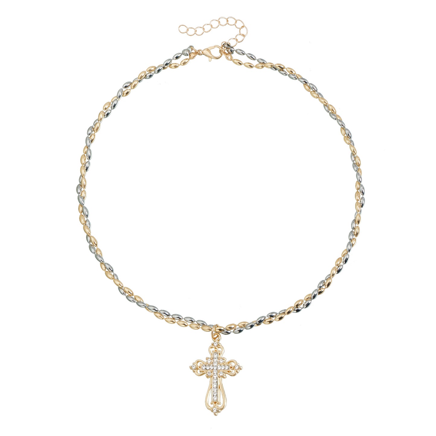 Minimalist Two-Tone Gold and Silver Plated Alloy Geometric Cross Necklace for Women