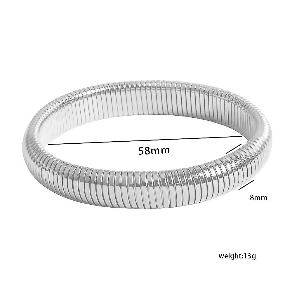 Bracciale rotondo elastico minimalista in acciaio inossidabile con placcatura in oro 18 carati e design a righe