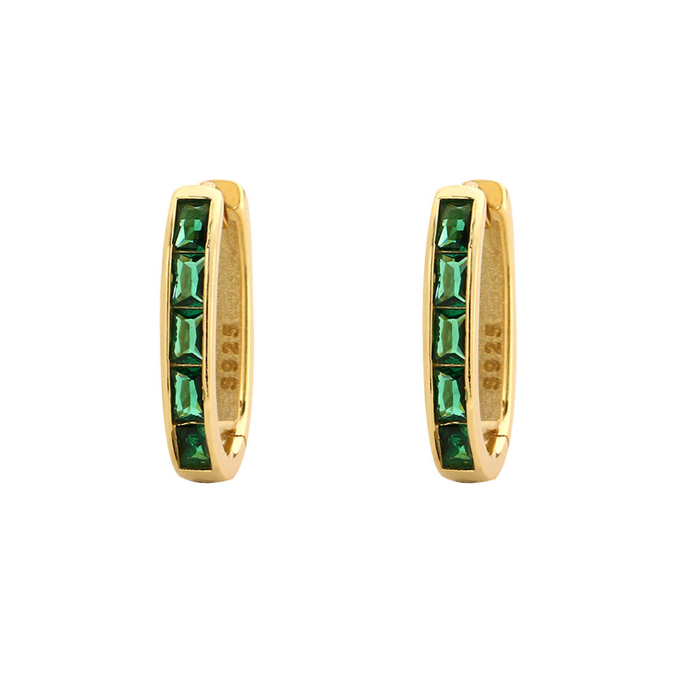Pendientes de botón geométricos minimalistas de plata de ley 925 con esmeraldas y diamantes de imitación para mujer