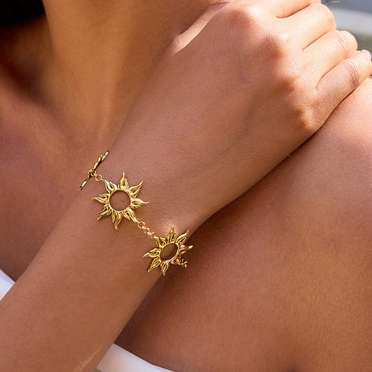 Minimalist Hollow Sun Star Moon Stainless Steel Titanium Steel Plated Bracelet and Earring Set for Women