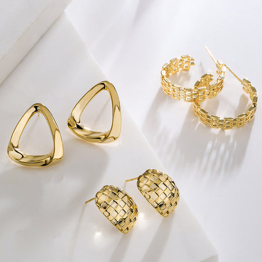 Orecchini da donna geometrici in rame placcato oro vero, design alla moda e unico