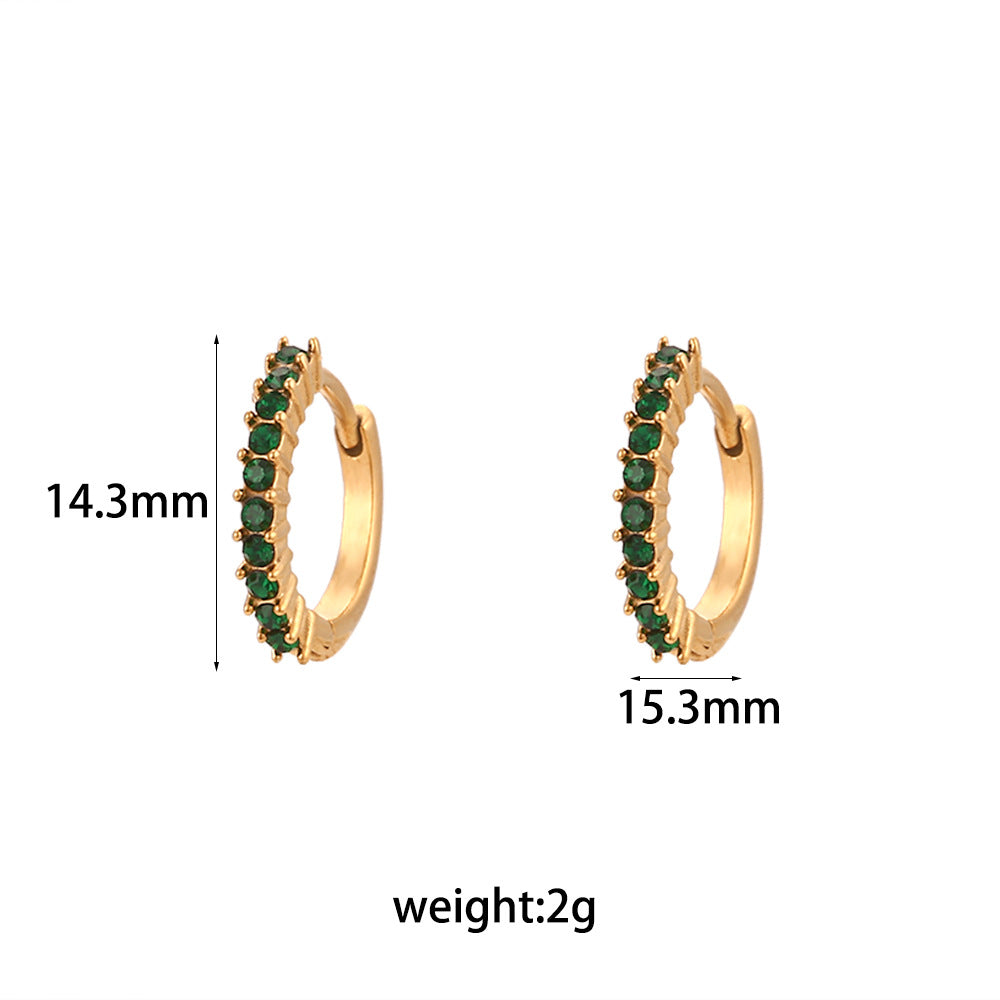 Minimalist Geometric Stainless Steel 18K Gold Plated Mini Huggie Earrings with Micro-Pavé Zirconia