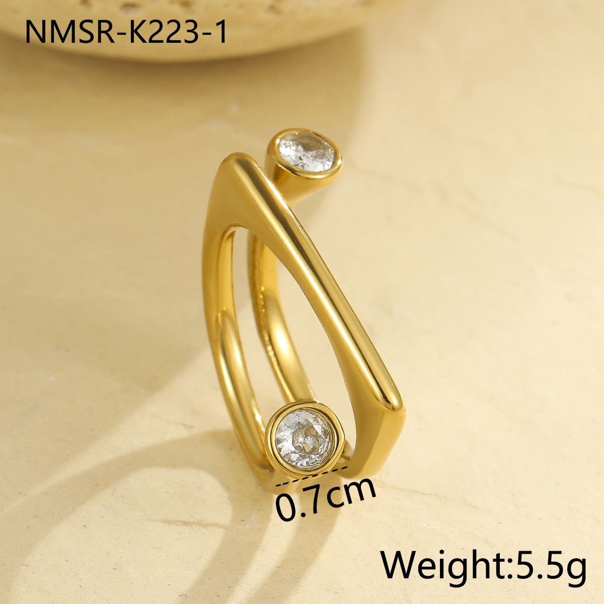Anillo de lujo geométrico de acero inoxidable con incrustaciones de pedrería para mujer, accesorio de moda de alta gama galvanizado