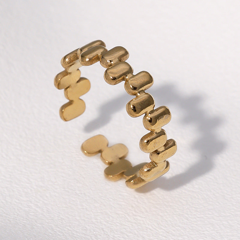Minimalist Geometric Stainless Steel Adjustable Open Ring with 18K Gold Plating for Women