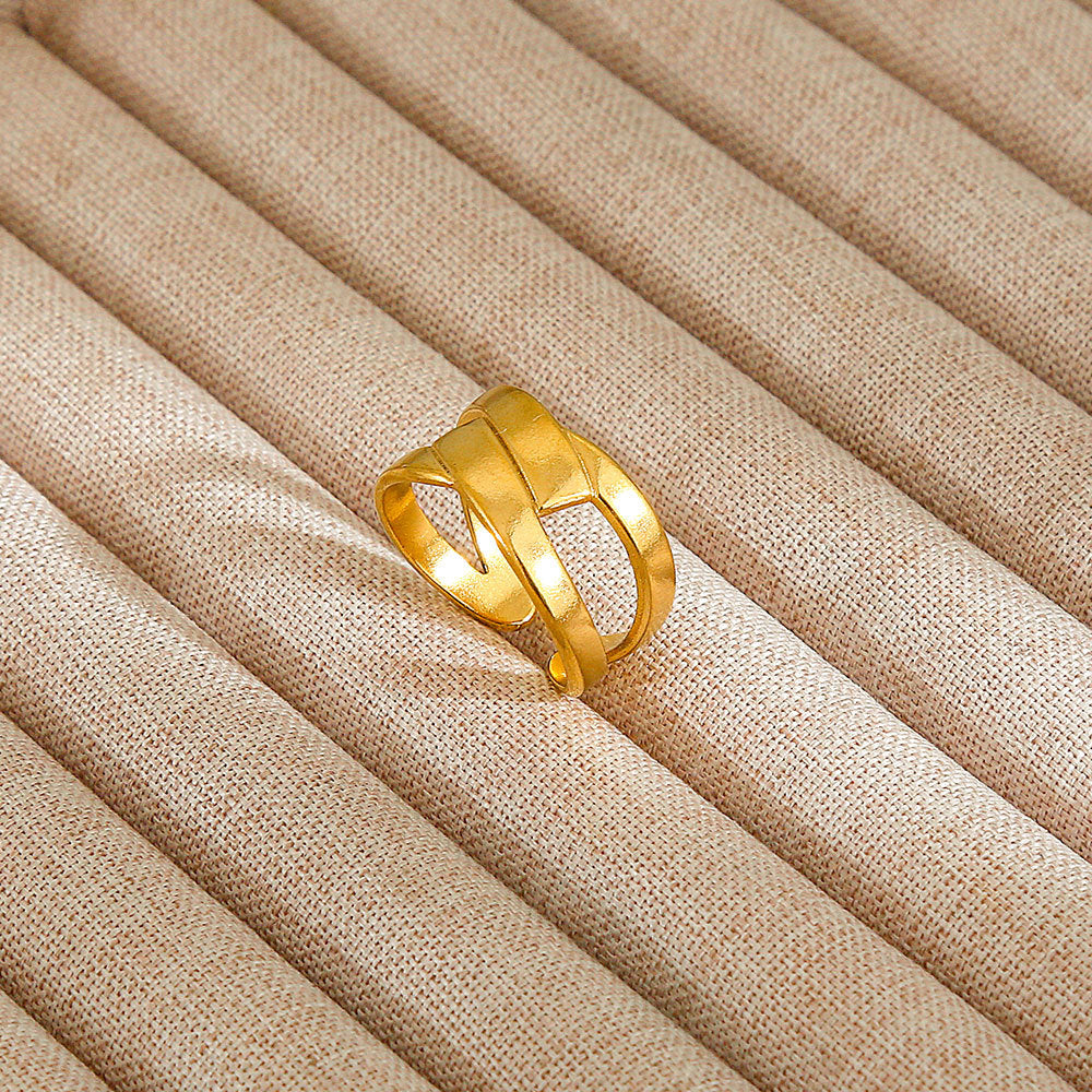 Minimalist Geometric Flower-Shaped Titanium Steel Ring with Plating Finish for Women, Adjustable Open Band Fashion Ring