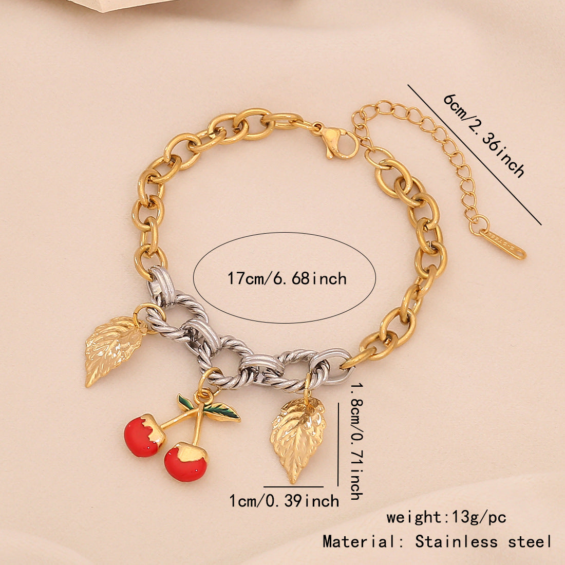 Bracciale da donna in acciaio inossidabile con smalto a forma di frutto, fresco e rustico