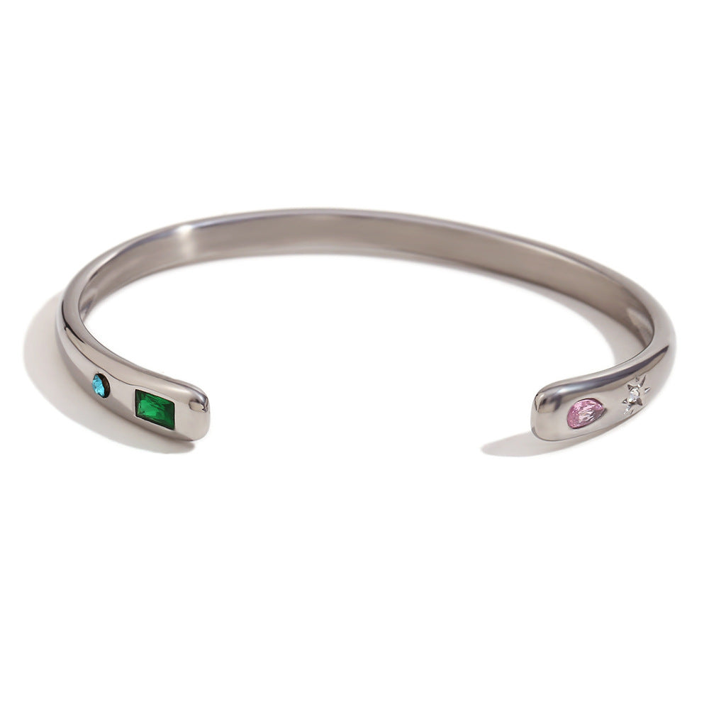 Anello minimalista in acciaio inossidabile con placcatura in oro 18 carati, fascia aperta a forma di stella, intarsi in zircone a goccia e rettangolari, design geometrico per donne