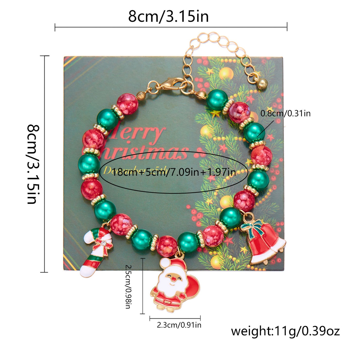 Braccialetto geometrico fatto a mano in lega con perline di Babbo Natale per uomo e donna, regalo di Natale, gioielli dell'amicizia