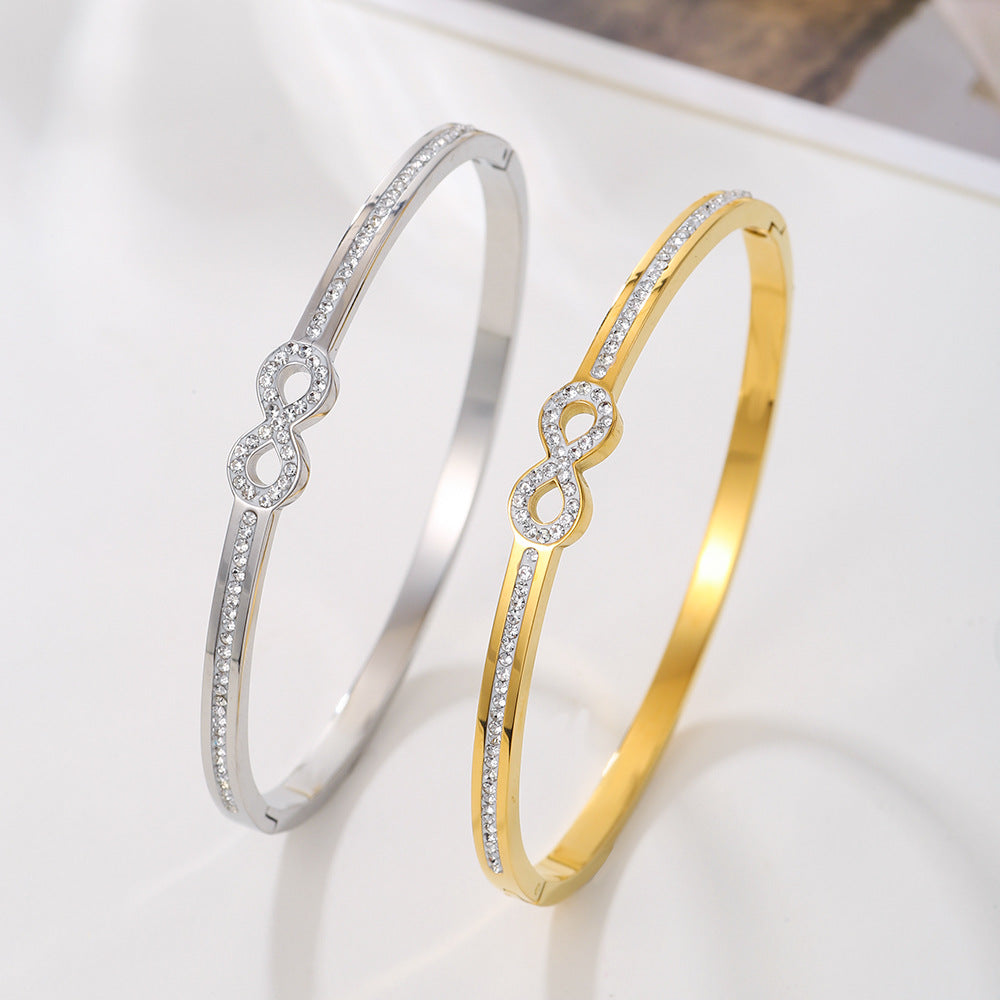 Geometric Round Rhinestone Inlaid Plated Titanium Steel Infinity Bracelet