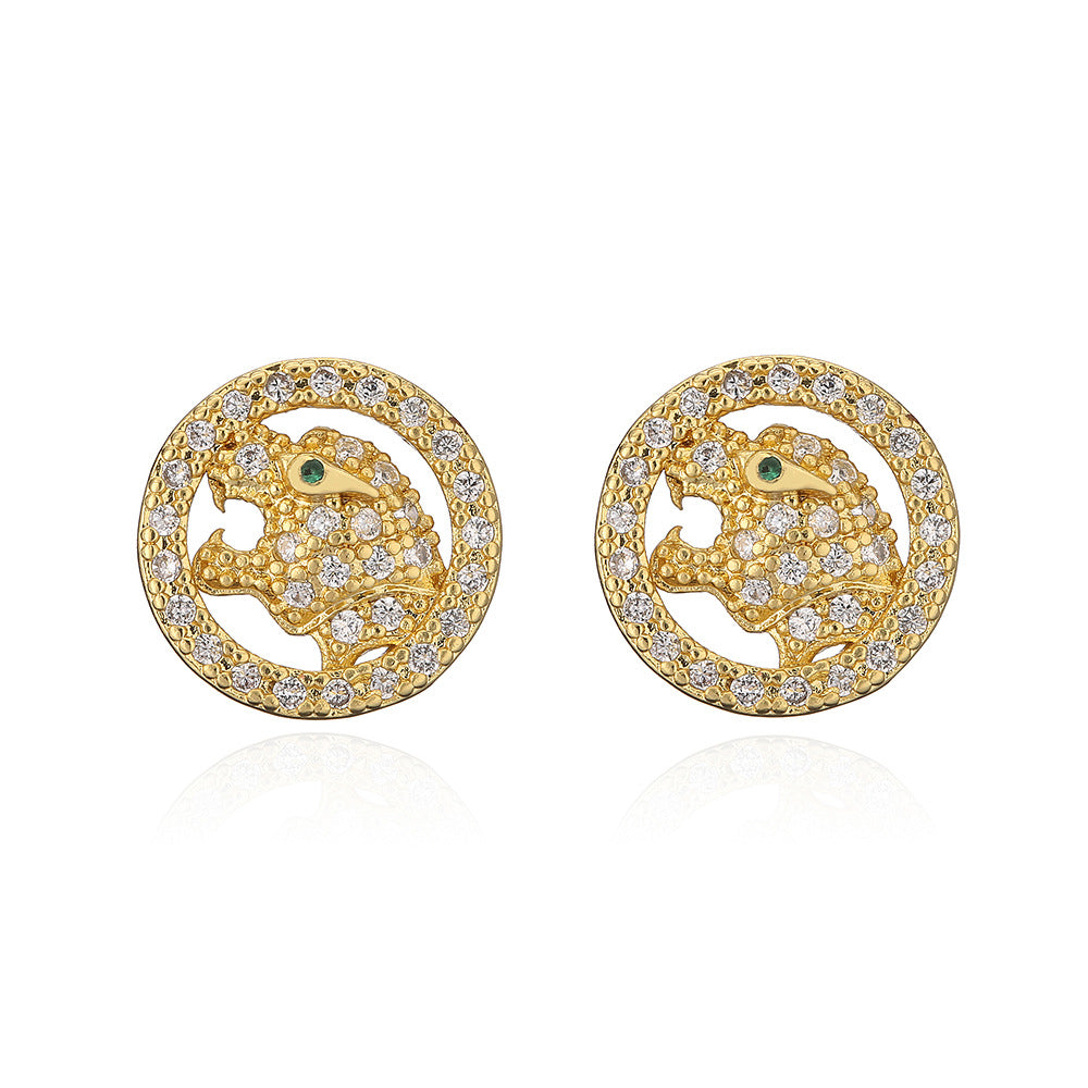 Minimalist Round Animal-Shaped Copper Earrings with Gold Plating and Zirconia Accents for Women