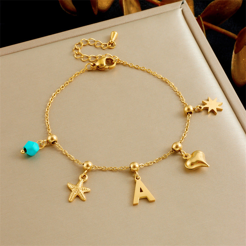 Fashion Elegant Heart Bow Drip Oil Pearl Stainless Steel Bracelet