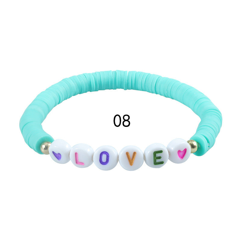 Sweet Letter Resin Beaded Stretch Bracelet Unisex