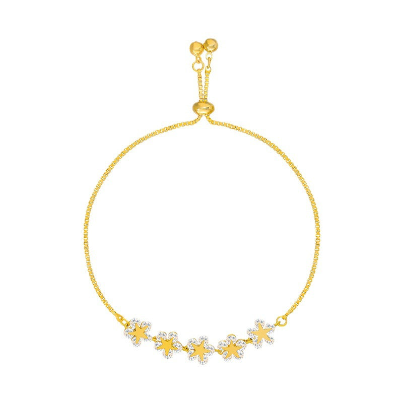 Bracciale da donna in lega di ottone placcato, con zirconi cubici micro-incastonati, rotondo, floreale e minimalista
