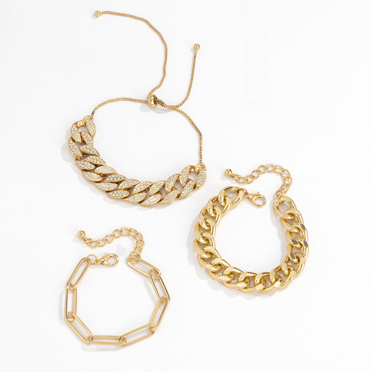 Sweet and Edgy Geometric Cuban Link Bracelet for Women with Rhinestone Inlay in Alloy