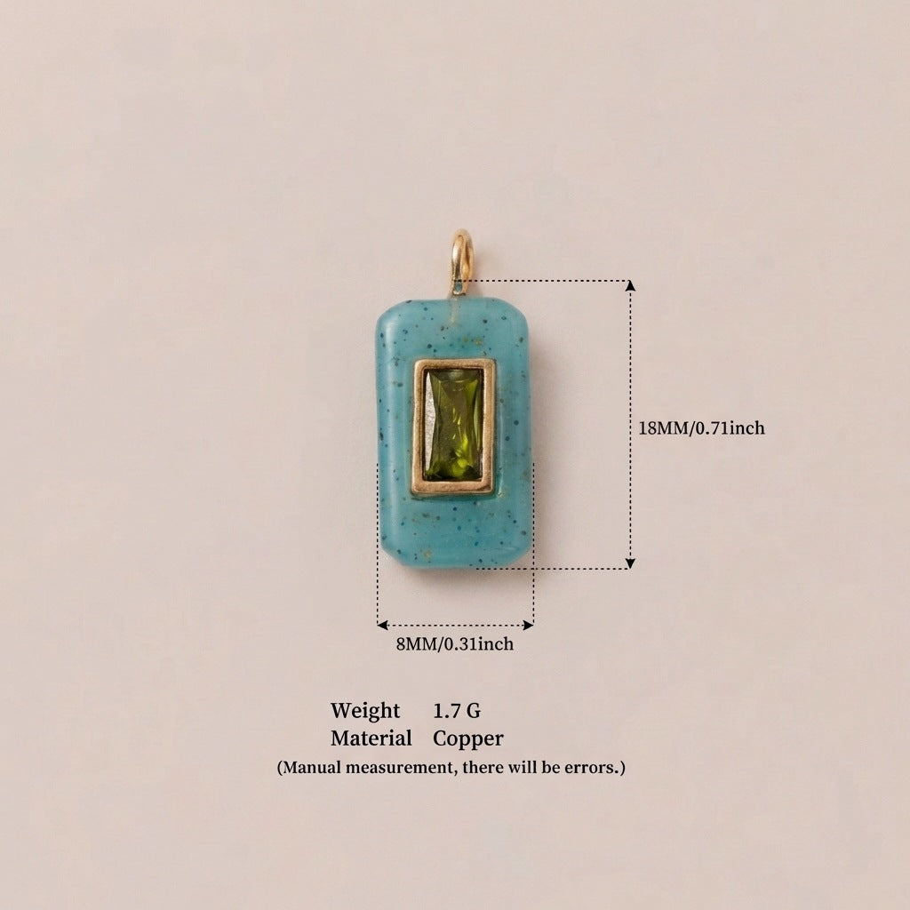 Colorful Cubic Zirconia Round Square Geometric Gold Plated Stainless Steel Pendant